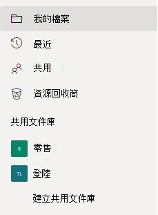 顯示 「共用文件庫」區段下的「建立共用文件庫」連結。