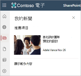 顯示 SharePoint 網站頁面上 [我的新聞] 區段的螢幕快照。