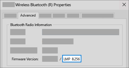 Bluetooth LMP version field in Advanced tab of device manager.