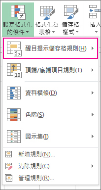 醒目提示儲存格規則