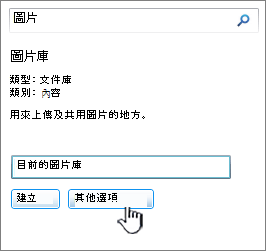 建立圖片庫對話方塊，畫面上已強調顯示 [其他選項