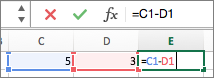 在儲存格中輸入公式，該公式也會顯示在資料編輯列中