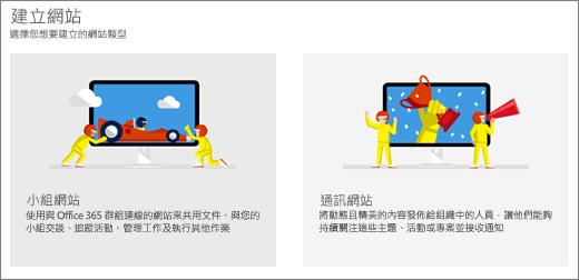 選擇兩個頂層範本，小組或通訊網站。