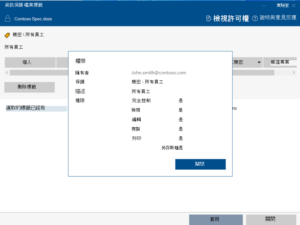 使用 Microsoft Purview 資訊保護 檔案標籤來檢視許可權